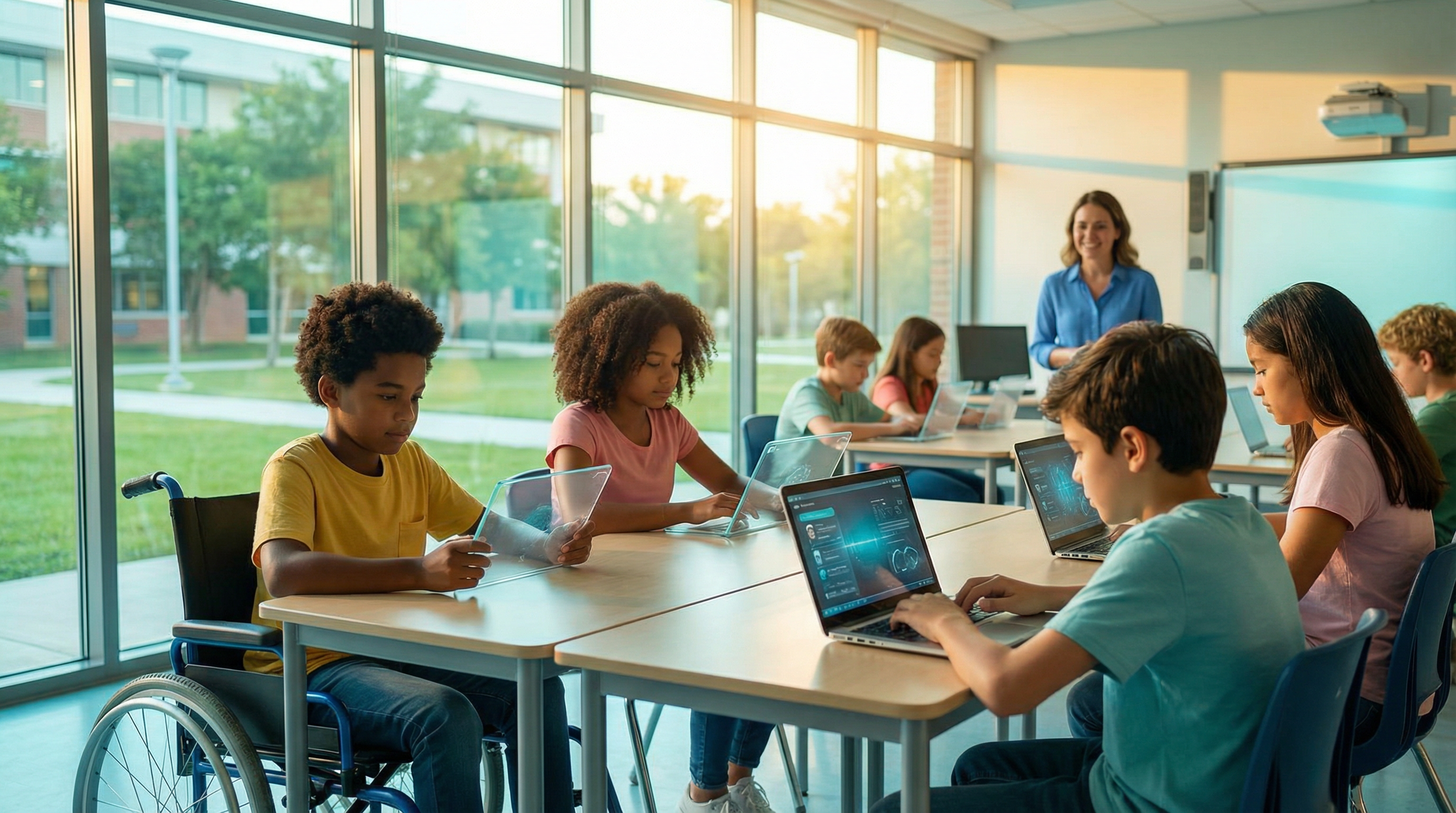 Sala de aula inclusiva com tecnologia